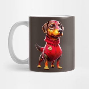 Fast and Fashionable: Dachshund in Red Speedster Suit Mug